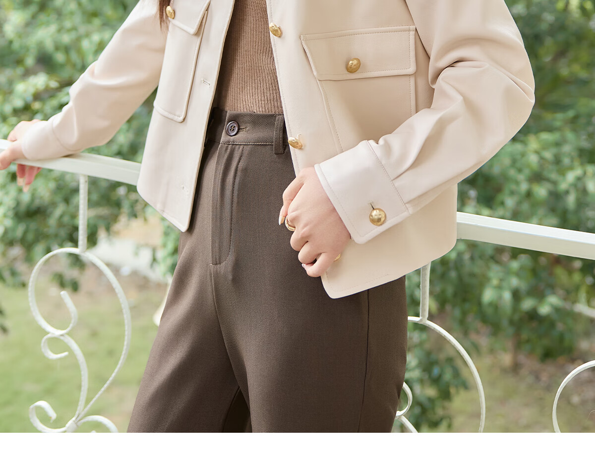Taxiang Vintage PU Leather Jacket for Women, Petite Size Motorcycle Jacket, High-End Casual Outerwear T51D026 12