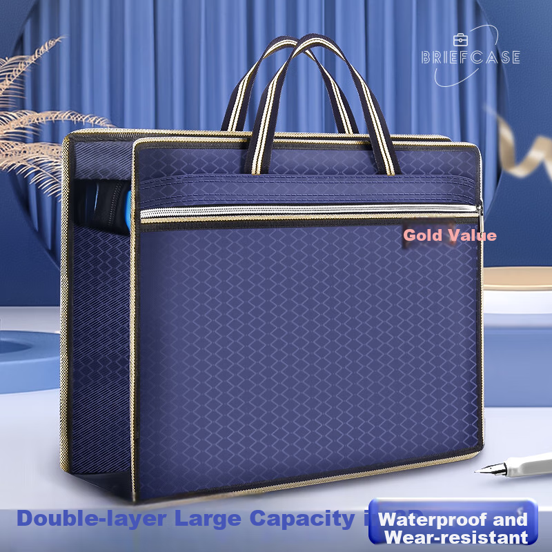 Jinzhi A4 Office Handbag Briefcase with Extra Width, Document Bag, Oxford Cloth Zipper Pouch, Canvas Business Bag, Conference Bag, File Folder, Large Capacity Business Storage Bag
