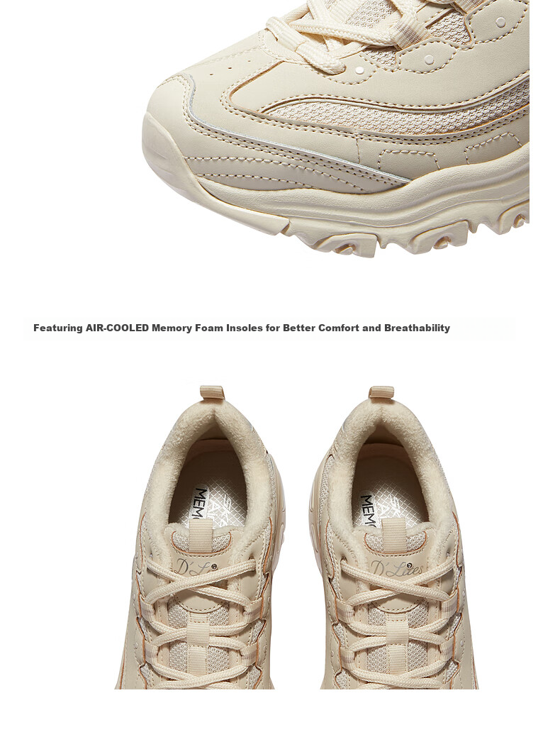 Skechers Black, White And Gold Fleece-Lined Dad Shoes for Women, Thick-Soled Height-Increasing Versatile Comfortable Warm Sneakers 896268 6
