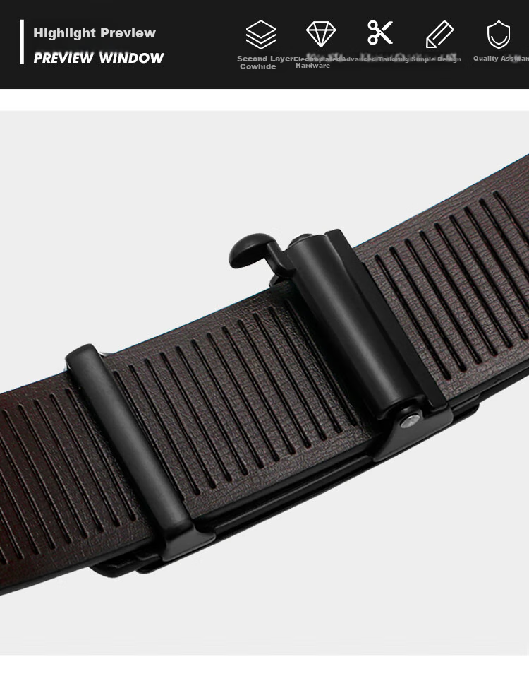 COW Men's Belt with Automatic Buckle, Cowhide Belt for Business Casual Wear, Waist Belt, Gift for Boyfriend Or Father, 666L 3