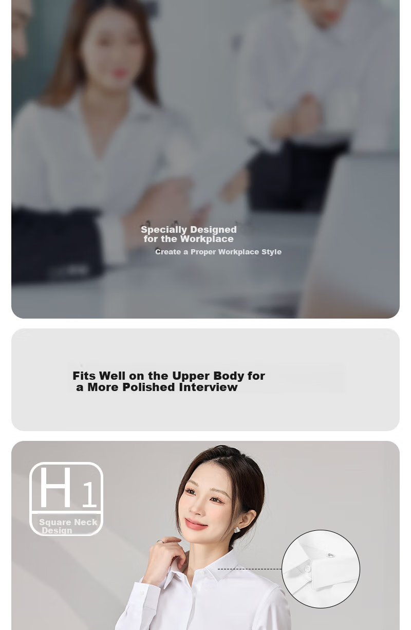 Ziyouxi White Blouse for Women, Spring And Autumn Formal Short-Sleeve Shirt for Interviews And Commuting, French-Style Square Collar Long-Sleeve Top 4