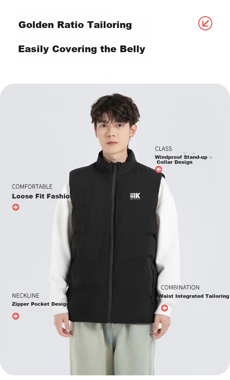 Huili Men's Vest, Winter Warm Cotton Waistcoat, Men's Sleeveless Jacket, Stand-Up Collar Versatile Outerwear, Black, 3XL 5