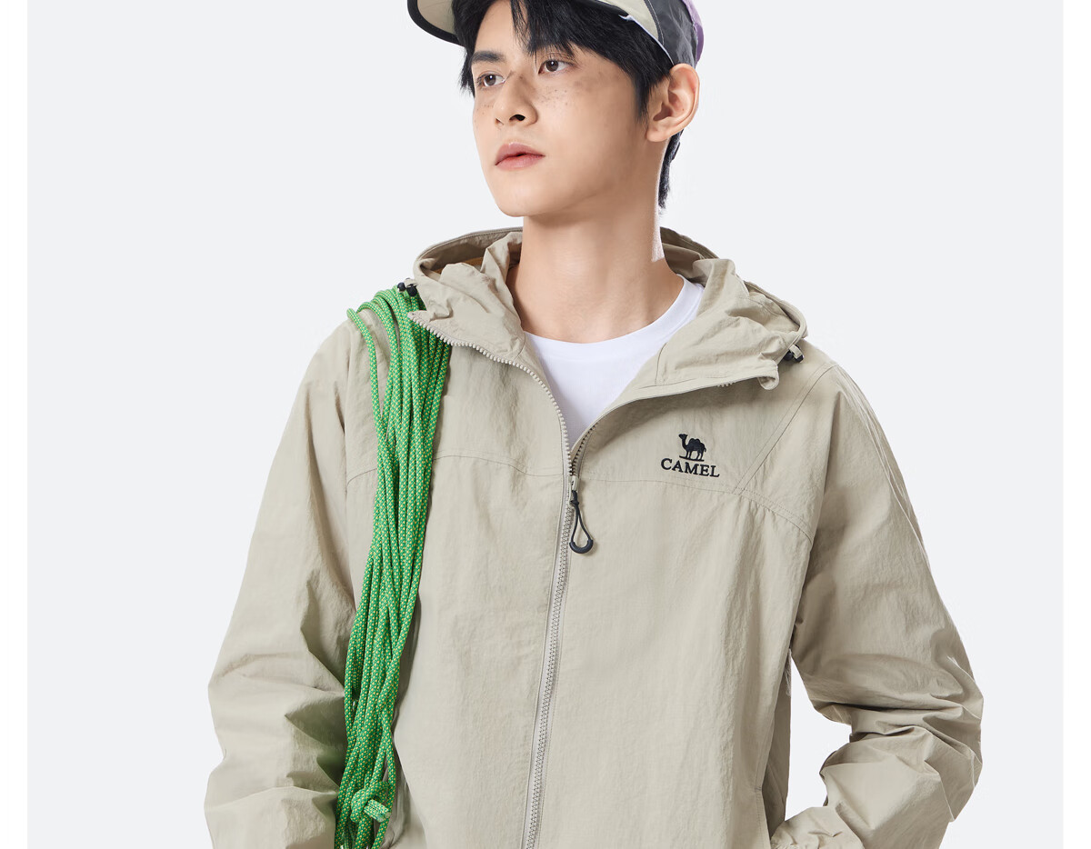 CAMEL Men's Jacket for Men And Women, Spring Outdoor Water-Repellent Oil-Resistant Ice-Feel Couple Hooded Coat M35BA6V062 27