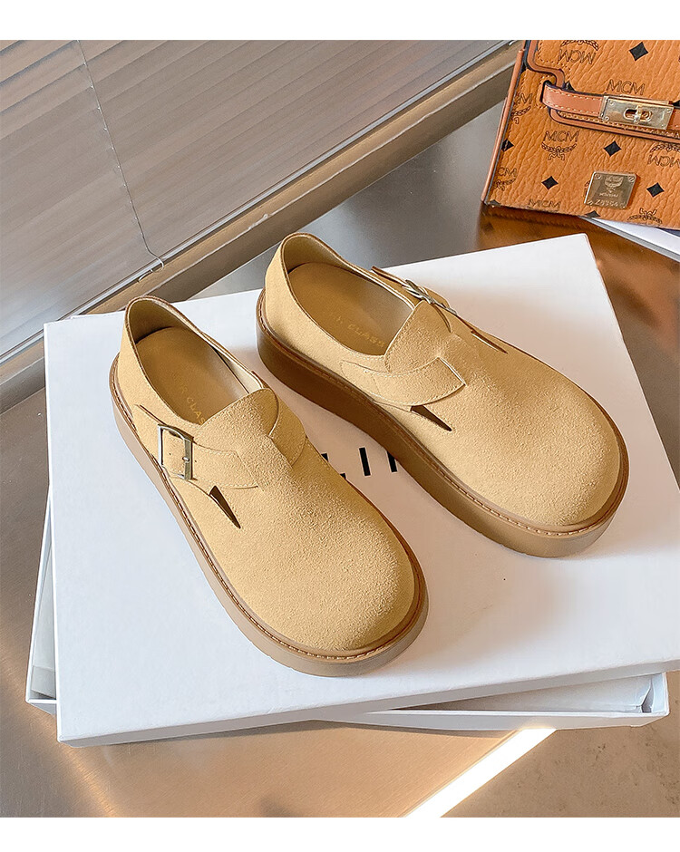 ZHR Bokeng Women's Shoes, Spring And Autumn Thick-Soled Heightening Casual Slip-On Loafers, JF98, Apricot Color, Size 39 13