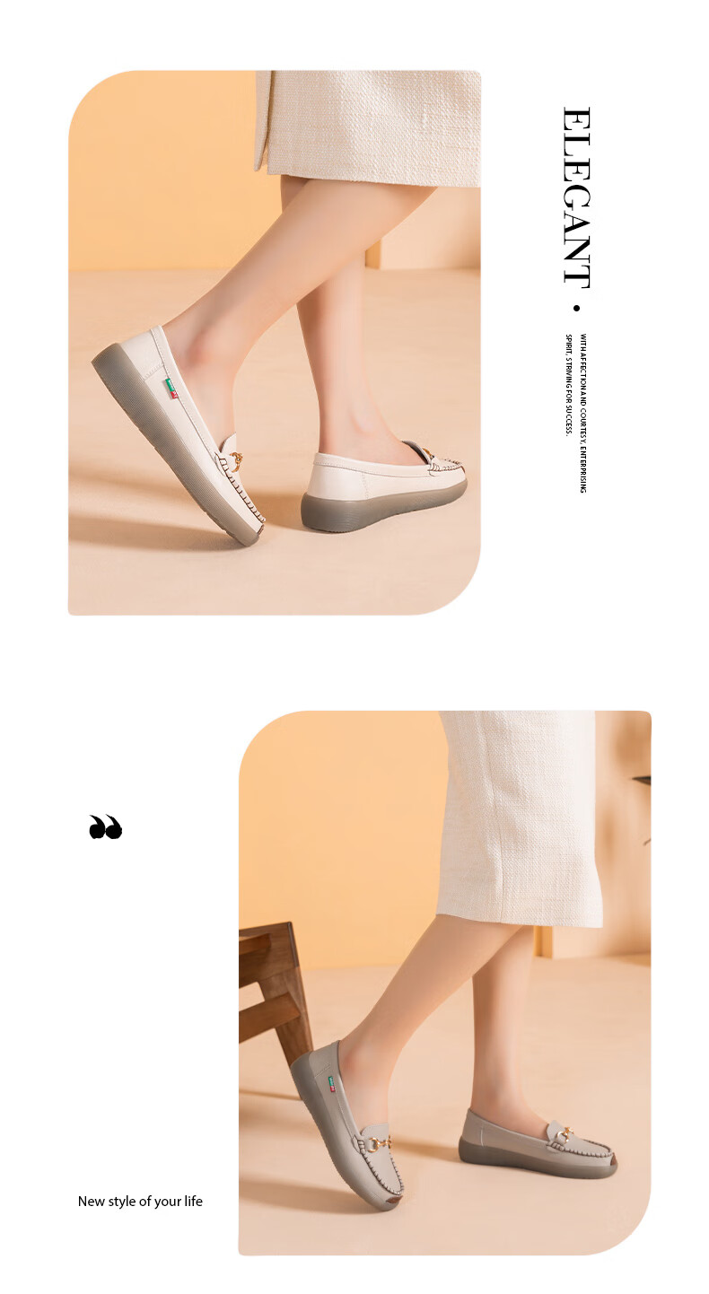 Walker Shop Aokasuo Slip-On Loafers for Women, Soft-Soled Casual Shoes, Single Shoes, Mom Shoes, D133399, Gray, Size 40 7