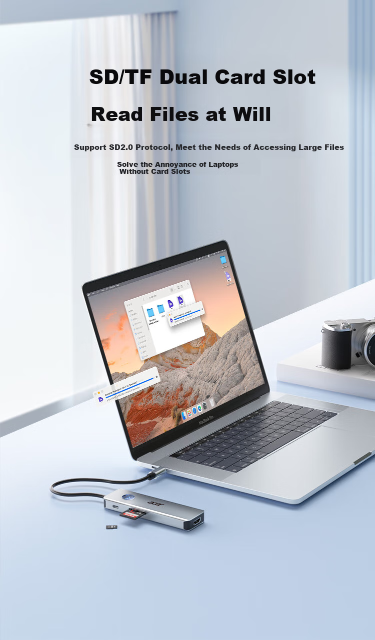 Acer Type-C 8-In Expansion Dock USB3.0 Hub HDMI Compatible with Huawei Android Laptops MacBook Converter with Card Reader Adapter 9