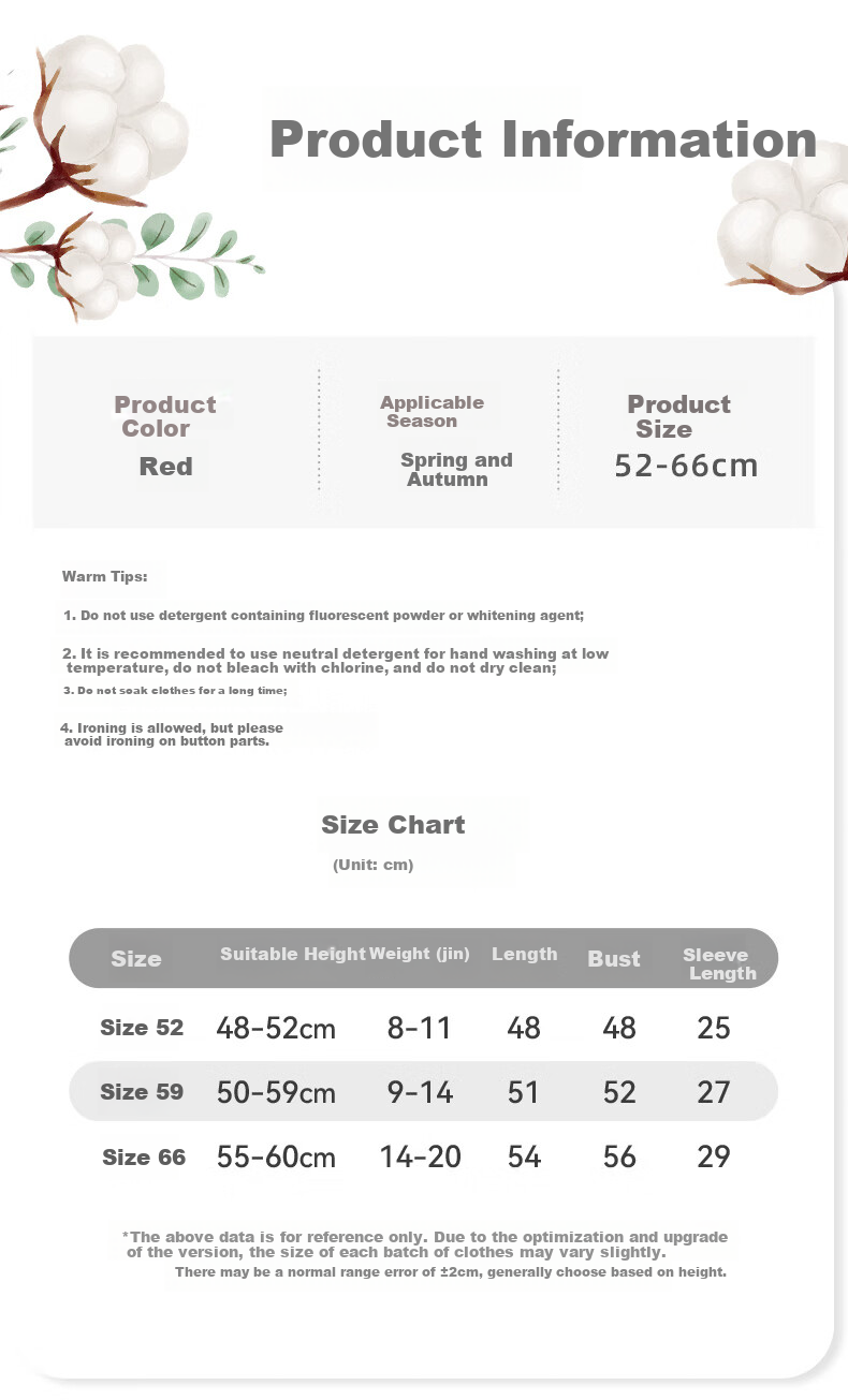 Youqi Newborn Full Moon Onesie, Baby Romper for Spring And Autumn, Pure Cotton Monk-Style Outfit, Crawling Suit, Underwear for Boys And Girls 9