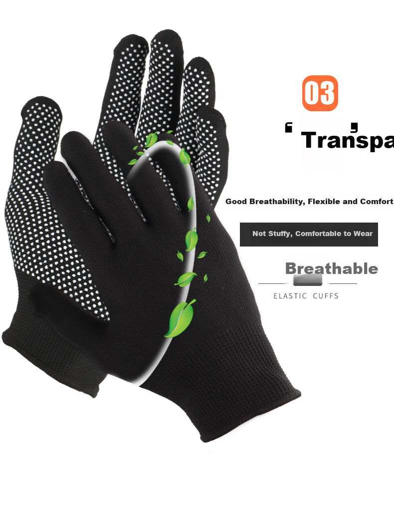 Golmud Work Gloves, Non-Slip Dotted Grip, 12 Pairs Black, Thickened Wear-Resistant Comfortable Driving Breathable ST530 7