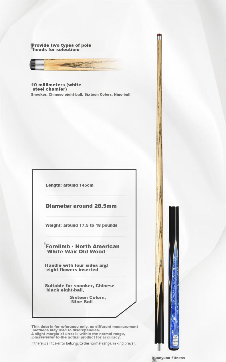 Aomi Xianyan Billiard Cue, Detachable 9.5mm Black 8 Snooker Cue, Small Tip 16 Color Black Eight Ball Cue, Pool Cue 3