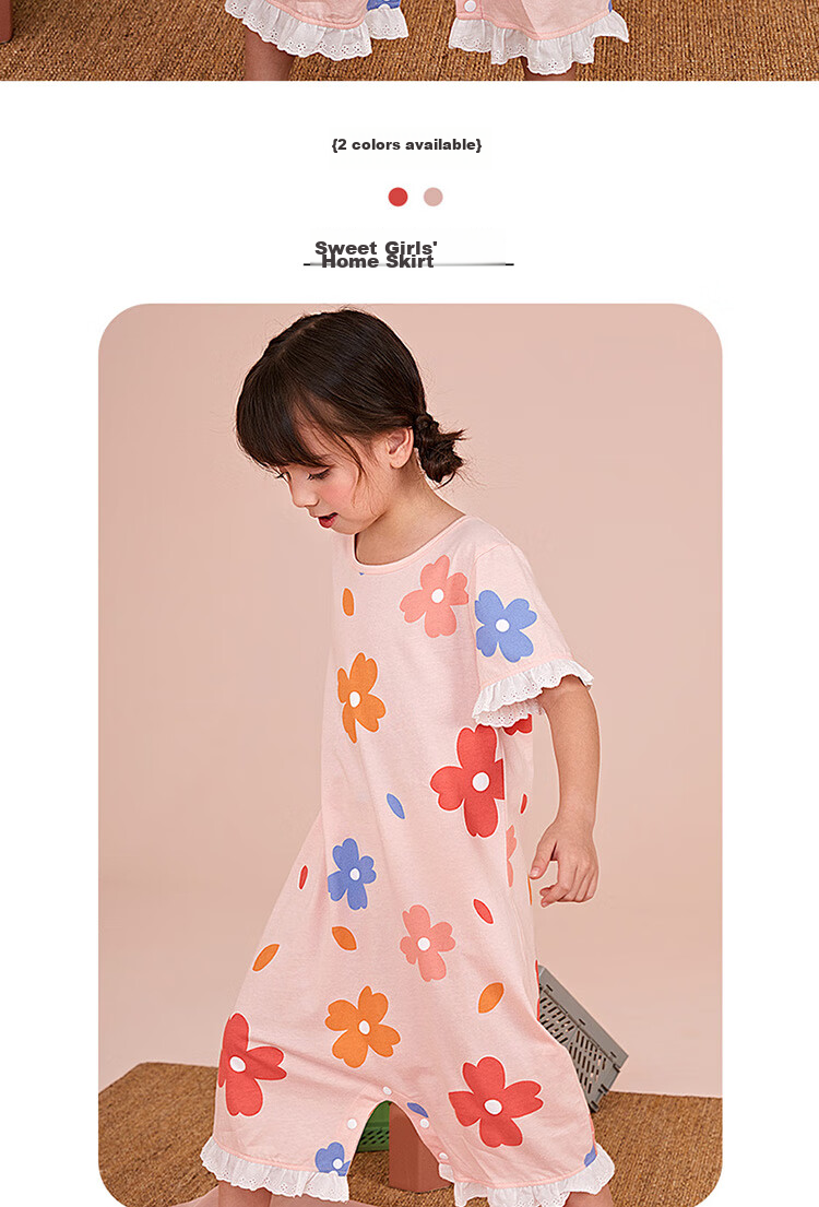 Dingguagua Top-Notch Girls' Cotton Short-Sleeve Nightgown, Summer Sleepwear for Older Children, Sweet Style One, Size 150 5