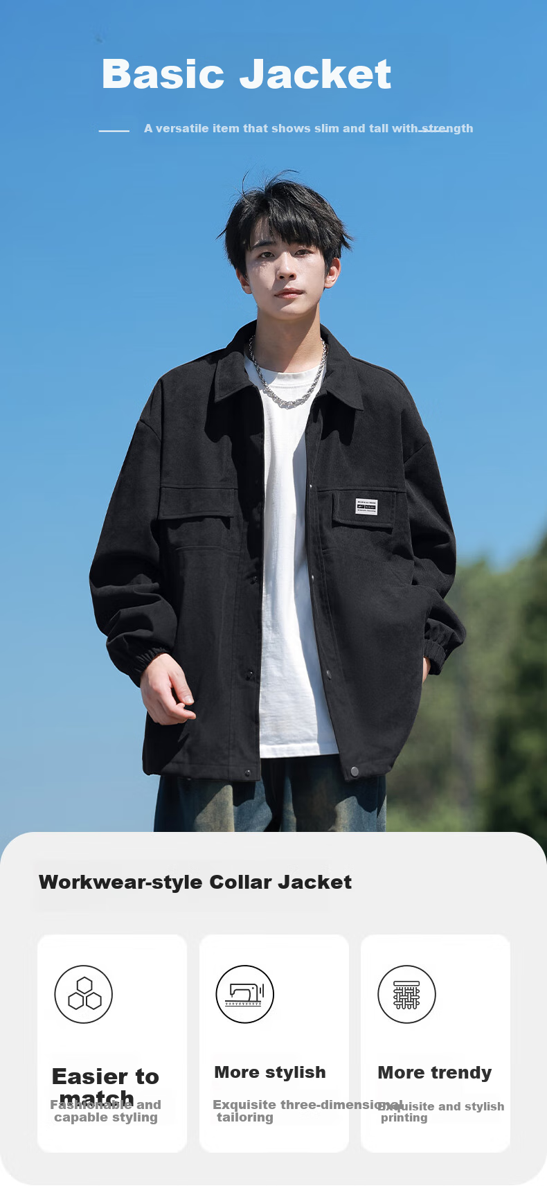 Huili Men's Jacket, Spring And Autumn Casual Versatile Lapel Coat, Trendy Workwear Men's Outerwear, Black, Size M 1
