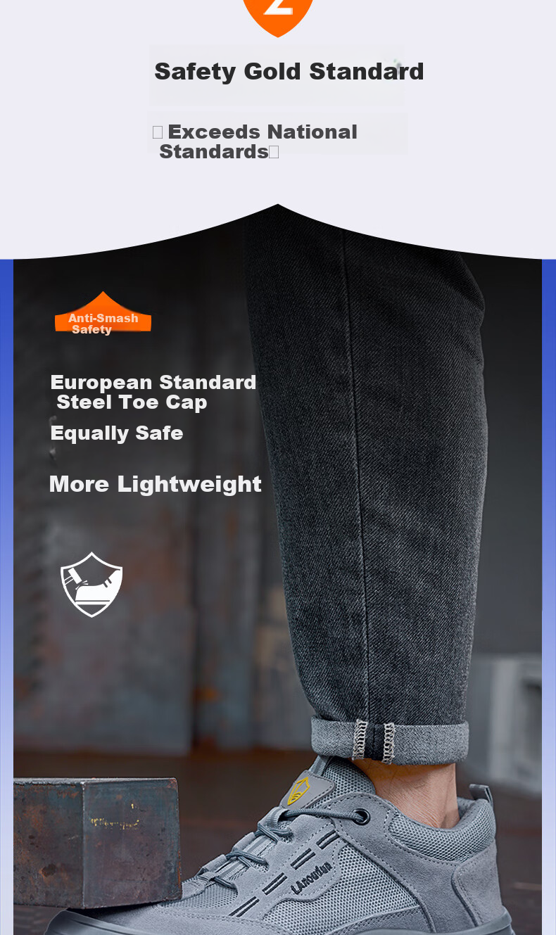 Lanoudun Safety Shoes for Men, Summer Breathable Steel Toe Cap Anti-Puncture Welding Wear-Resistant Non-Slip Work Boots D215 Size 44 5