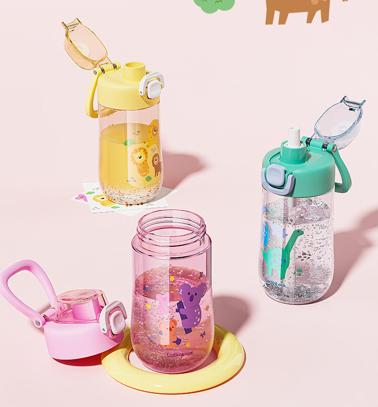 LOCK&LOCK Children's Straw Cup, Student Plastic Water Bottle, Outdoor Portable Sports Cup with Handle, 500ml, Gree 4