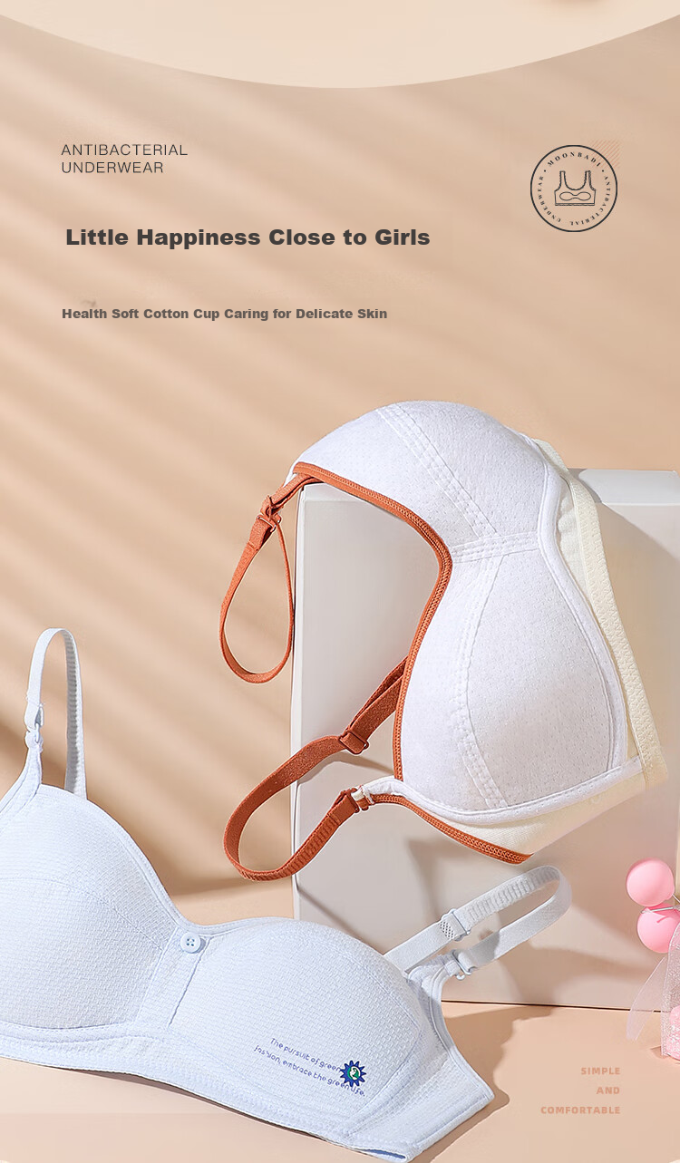 Moonbadi Underwear, Girls' Bra for Ages 12-16, Soft Cotton Comfortable, Leak-Free, Lightweight Breathable, High-Elasticity, Non-Binding, Puberty Bra 3