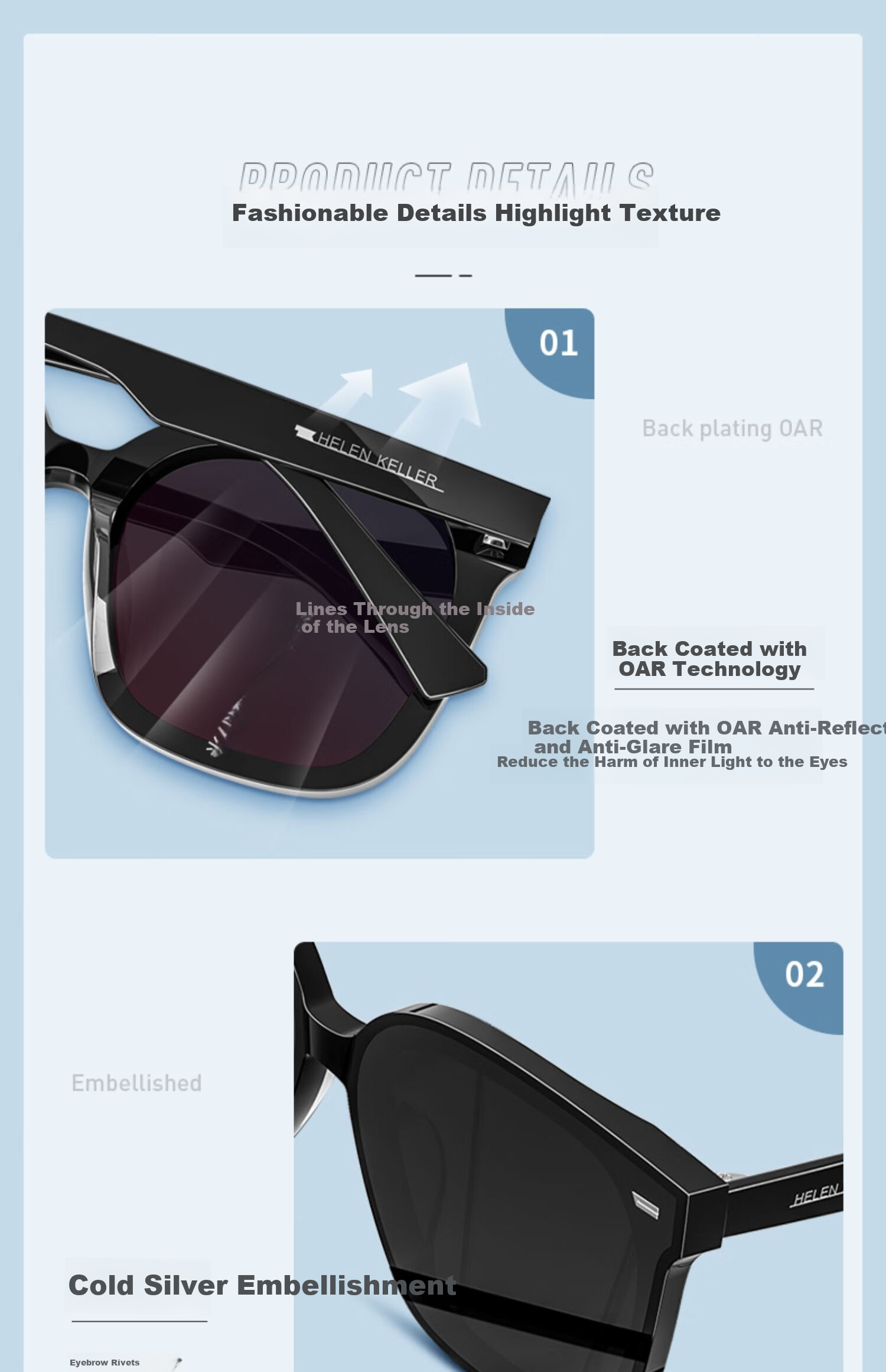 HELEN KELLER Polarized Sunglasses, Fashionable Square Frame Sunglasses for Men And Women, Driving UV Protection Glasses, H2207H02 7