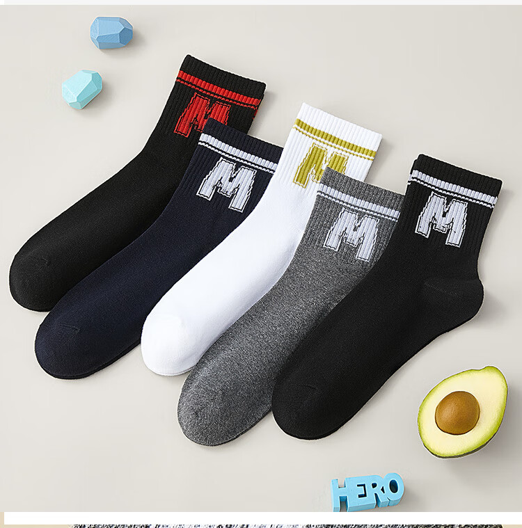 LangSha Children's Socks, Boys' Youth Summer Cotton Socks, Middle And High School Students' Sports Letter Mid-Calf Socks 3