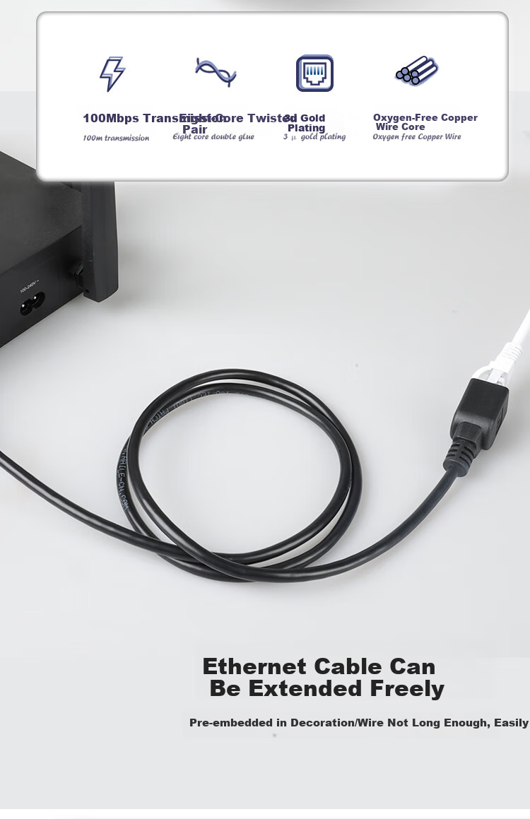 HAILE RJ45 Network Cable Extender, Cat5e Ethernet Port Connector Extender, Gigabit Network Broadband Interface Connection Cable, 1 Meter, HT-202H 2