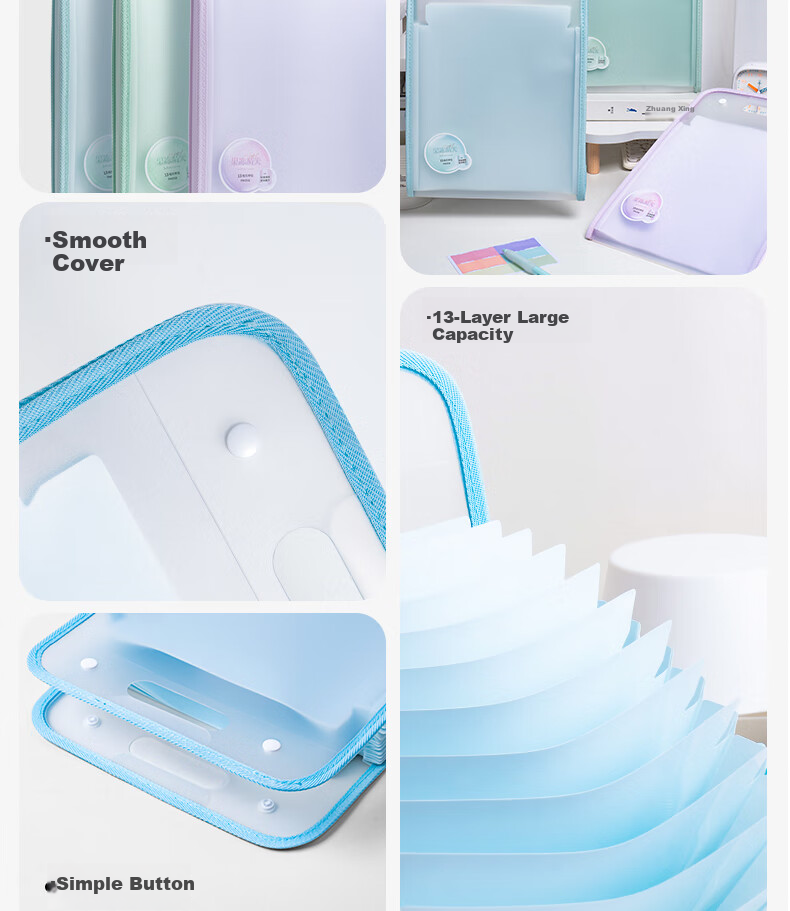 Deli 13-Compartment A4 Vertical Accordion File Folder for Exam Paper Storage, Portable Subject Organizer for Students, Homework Folder, Elementary And High School Stationery Jelly Weather Pattern, Random Color 3