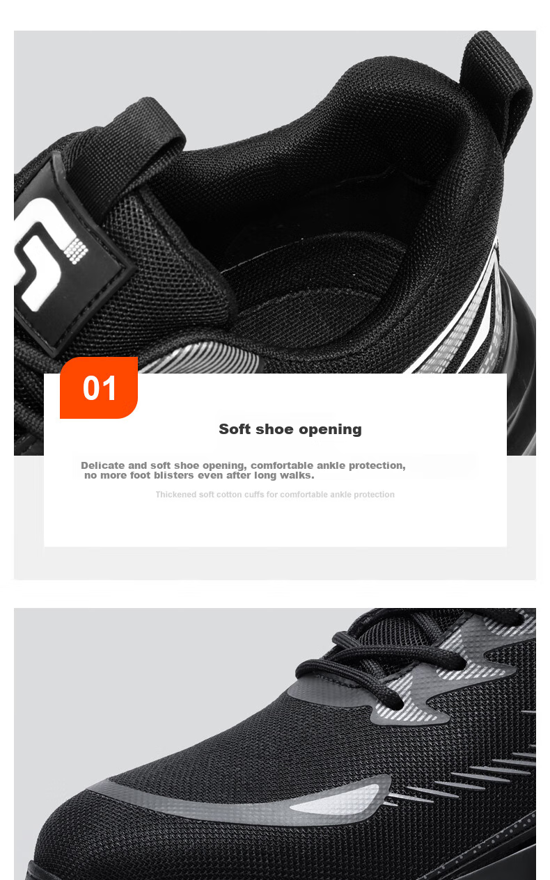 JUNBU Safety Shoes for Men, Summer Breathable Steel Toe Cap, Anti-Smashing And Puncture-Resistant, Ultra-Light Work Boots F118BK Size 43 16