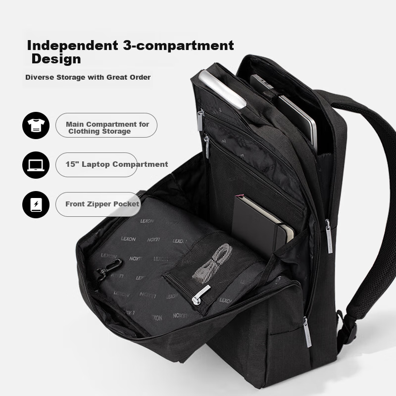 Рюкзак LEXON Urban Commuter Classic, для ноутбука 15.6 дюймов, большой вместимости, для города и путешествий, черный