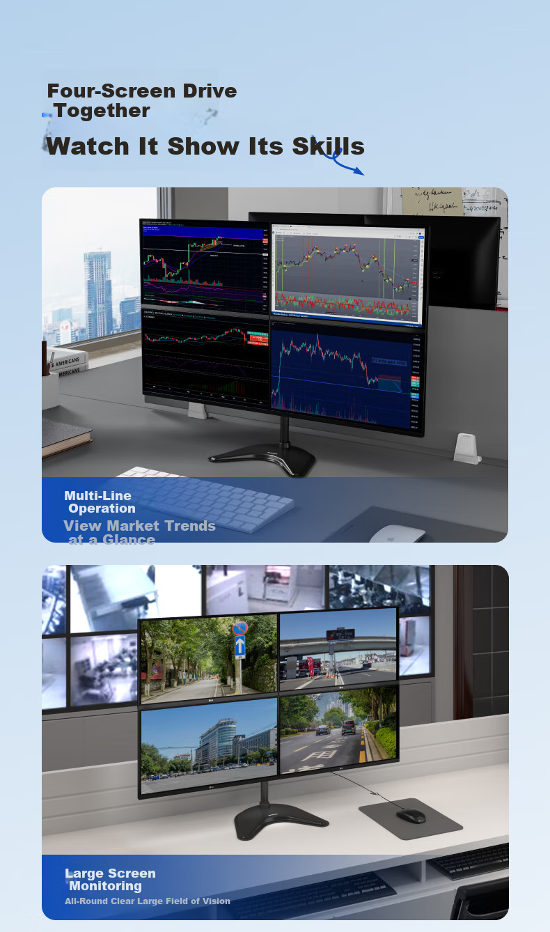 Brateck Beihu Four-Screen Monitor Stand, Mechanical Arm One-To Computer Stand for Multi-Screen Extension, Desktop Placement Base, Screen Lifting Suspended Heightening Stand E270-4 7