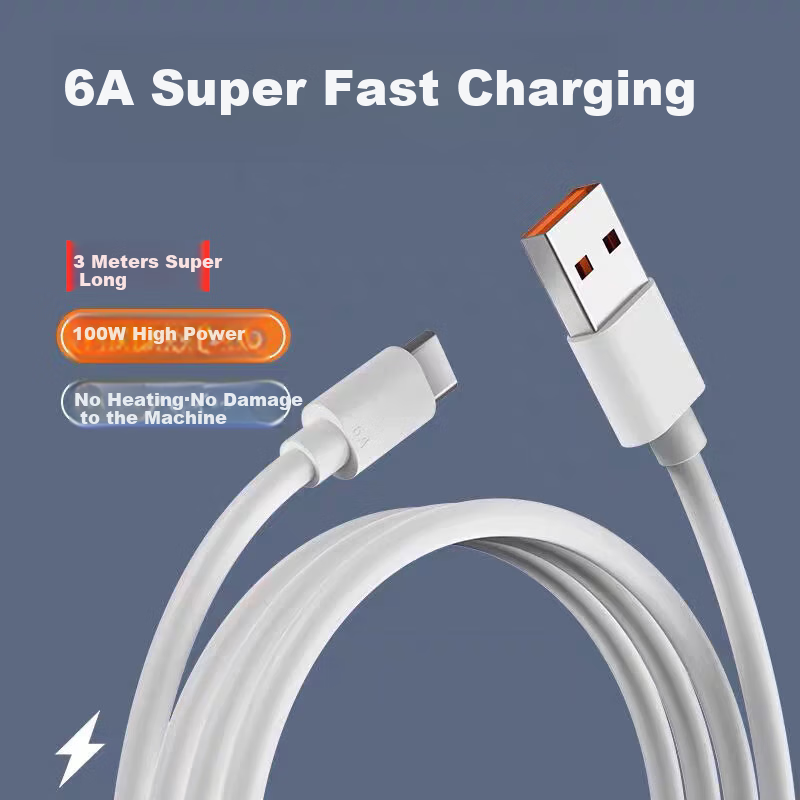 Кабель для зарядки Yingqian USB-A - Type-C, 6A, 3 метра, 100W, для Huawei Nova 14/13/12/11/10/Mate 70/60/50/40 Pro