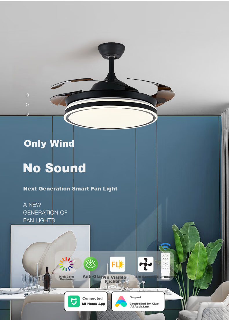 HD LED Ceiling Fan Light for Bedroom, Dining Room, Zhongshan Lighting, 26 New Models, Timer, Remote Control, Installation Included 1