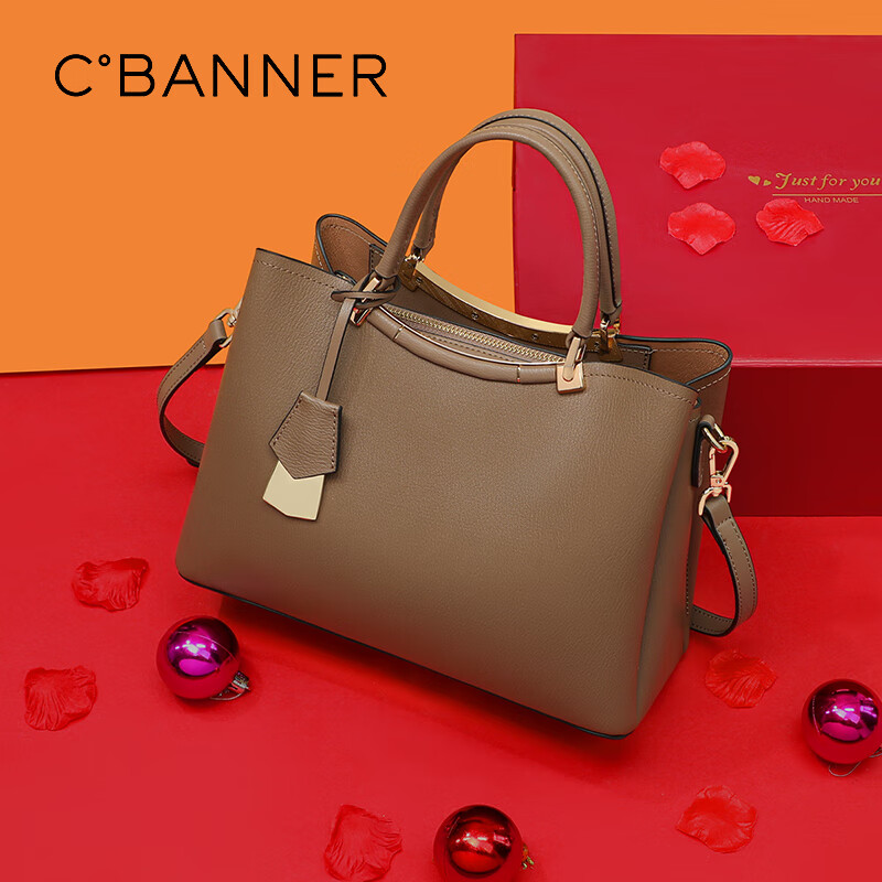 C.BANNER Leather Handbag, Women's Bag, Tote Bag, Large Capacity, Shoulder Crossbody, High-End Birthday Mother's Day Gift, Practical Present for Mom