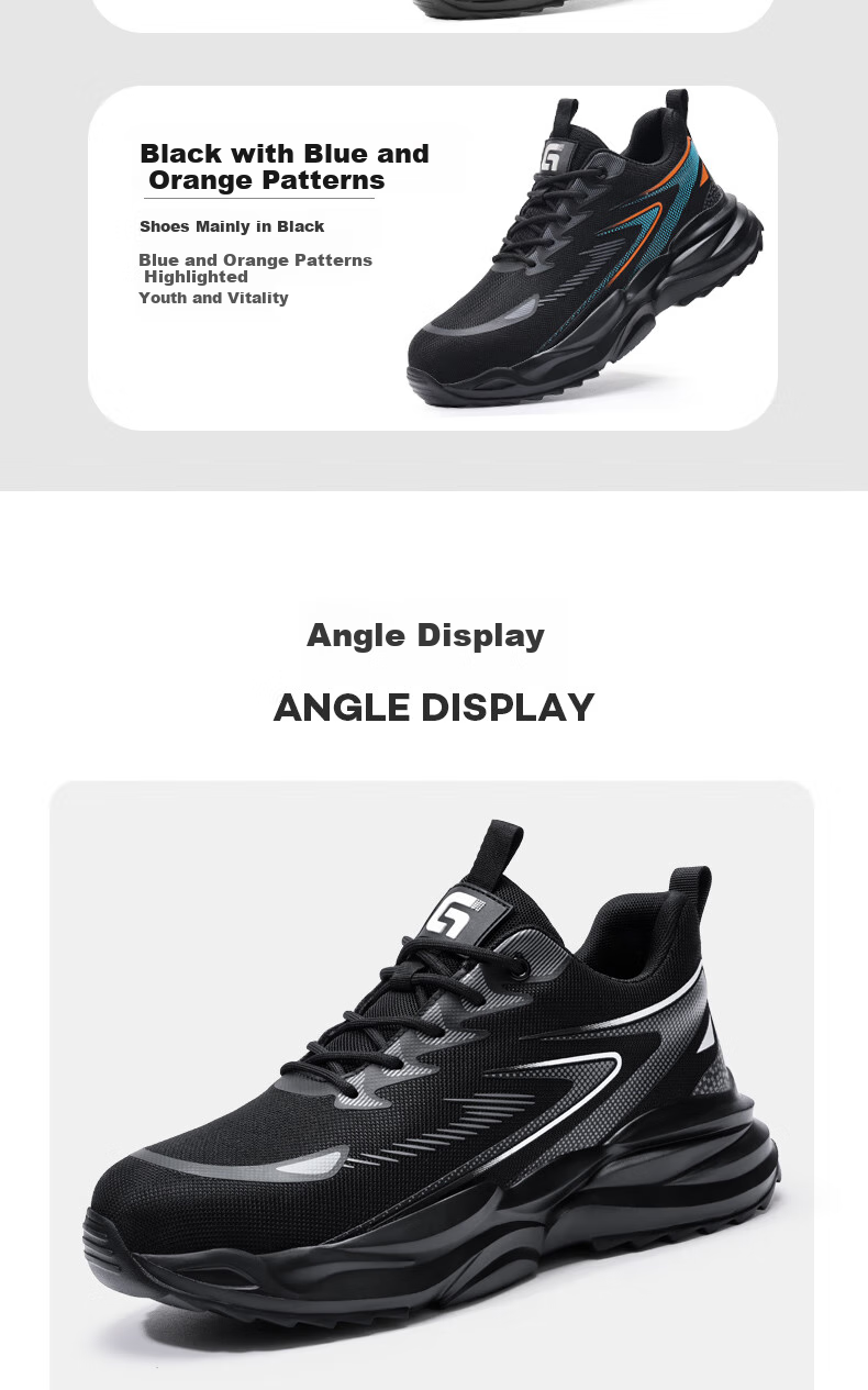 JUNBU Safety Shoes for Men, Summer Breathable Steel Toe Cap, Anti-Smashing And Puncture-Resistant, Ultra-Light Work Boots F118BK Size 43 10