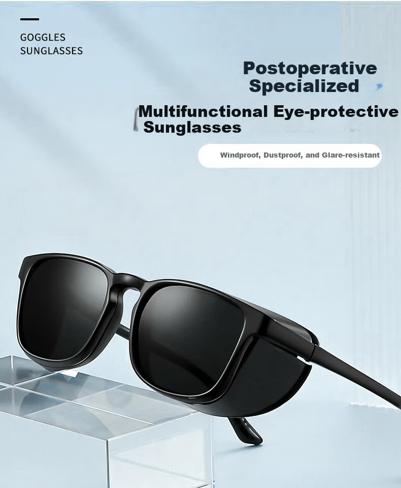 Cuntiandaofu Safety Glasses, Shower Room Mirror, Anti-Pollen And Dust Protection, Cataract Surgery Postoperative Specialized Glasses, Black Frame with Polarized Gray Lenses 1