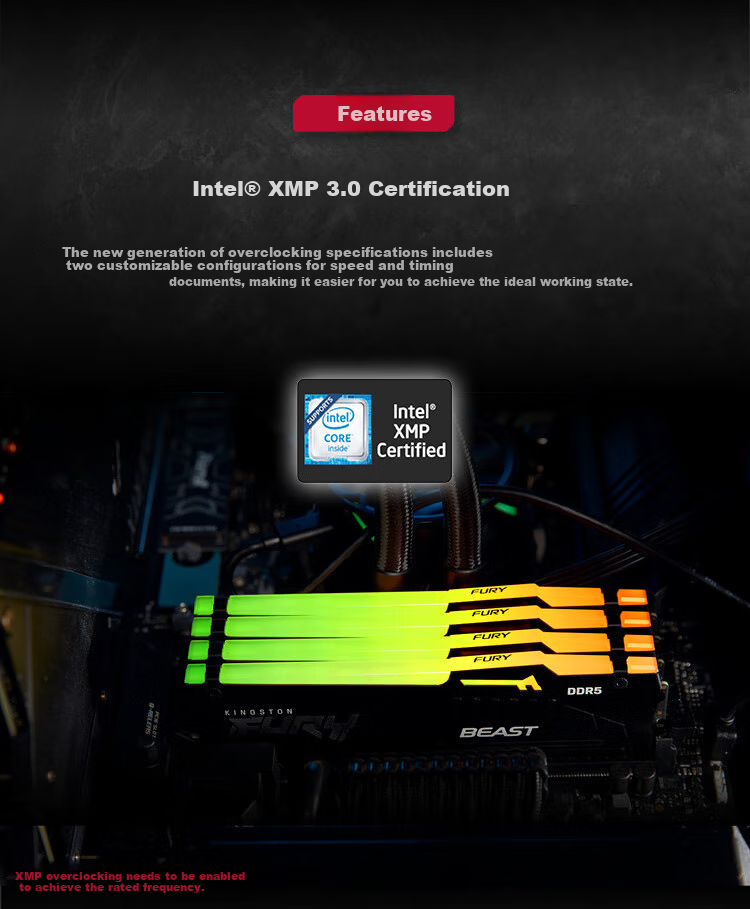 Kingston FURY 16GB (8G×2) Kit, DDR5 5600 Desktop Memory Module, Beast Series, RGB Light Bar, HyperX 4