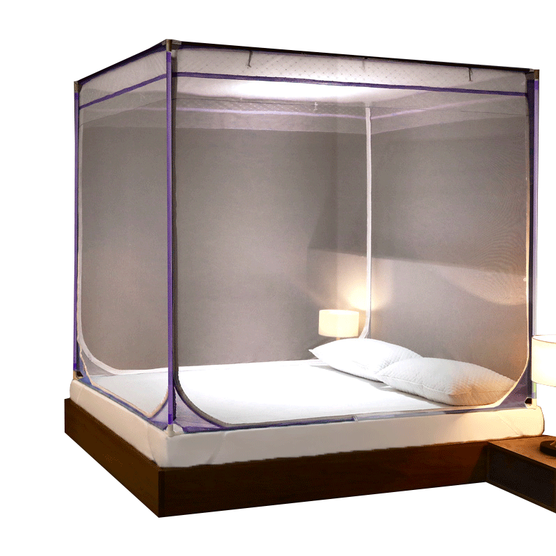 Fuanna Square Top Mosquito Net for Home, Enclosed Dense Anti-Mosquito Fence, Infant Anti-Fall Full Coverage Bottom, 1.8x2m Bed, Purple