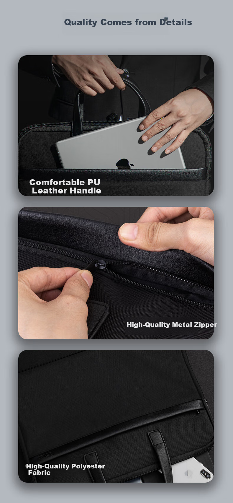 Youbili Briefcase, Handheld Zipper Business Bag, Conference Bag, Document Folder, Men's Style Business Office Supplies File Bag, Multifunctional Laptop Bag 8351 6