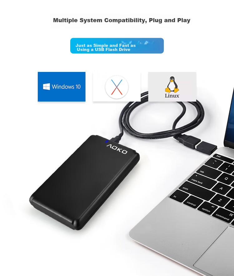 AOKO 2.5-Inch Portable Hard Drive Enclosure, Type-C Compatible, 7-15mm Thick, for Hard Drive Reading, Laptop SATA Serial Port, External Case for Mechanical And Solid State Drives, A206BK 3