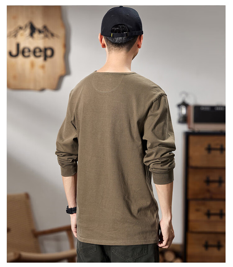 JEEP Men's Long-Sleeve T-Shirt, Spring And Autumn 2026, Pure Cotton Pullover Top, Simple And Comfortable Undershirt, Men's Clothing 14