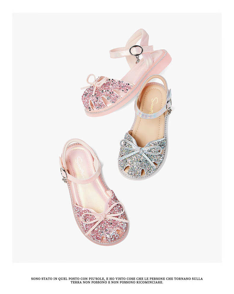 Snoffy Children's Sandals, Girls' Princess Shoes, Summer Fashion, Comfortable And Shiny Crystal Shoes for Little Girls, Colorful European Style, Silver, Size 27 1