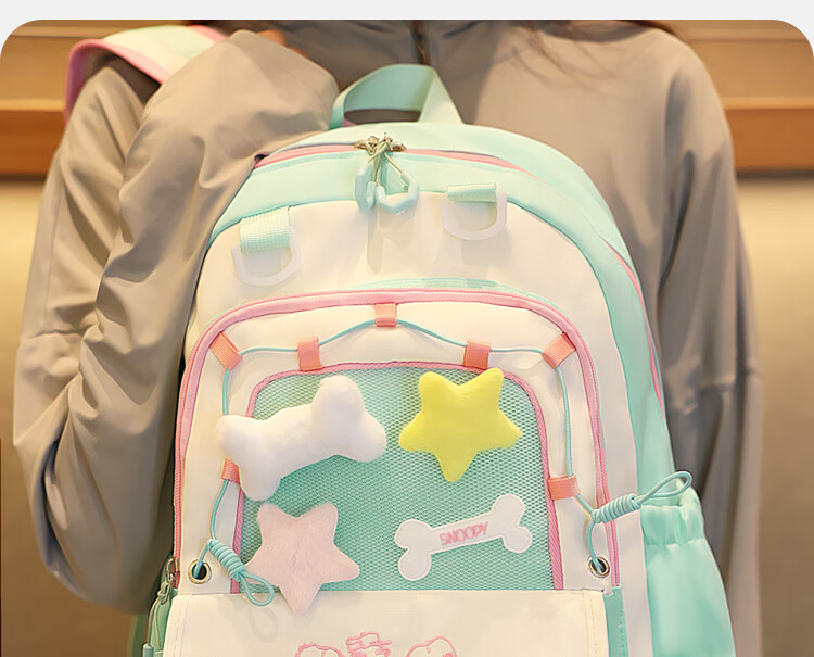 SNOOPY Painful Bag Ins Middle School High School Student Backpack for Girls, Cute Versatile Large Capacity Shoulder Bag Backpack Blue 11