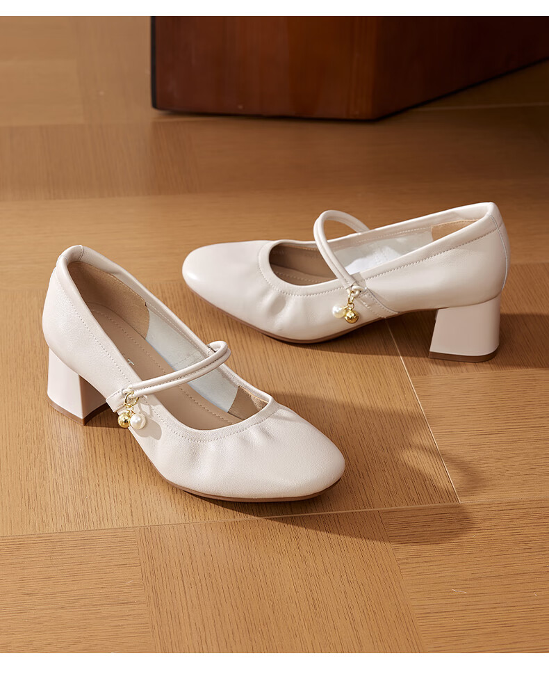St&Sat Genuine Leather Mary Jane Shoes for Women, 2026 New Summer Style, High Heels with Skirts, Comfortable French Elegant Fashion Sandals 15