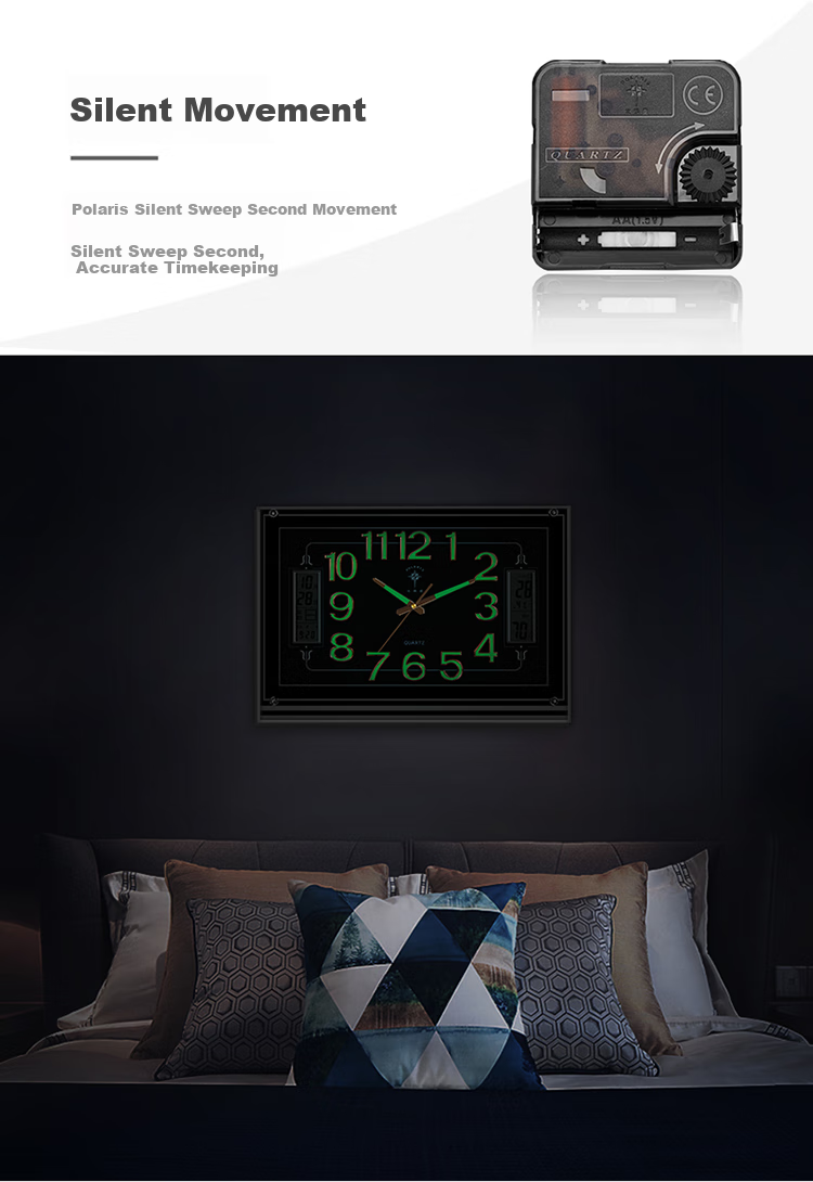 POLARIS Wall Clock, Creative Living Room Timepiece, Bedroom Luminous Clock, Temperature Display with Dual Liquid Crystal, 24-Inch Large Clock 7