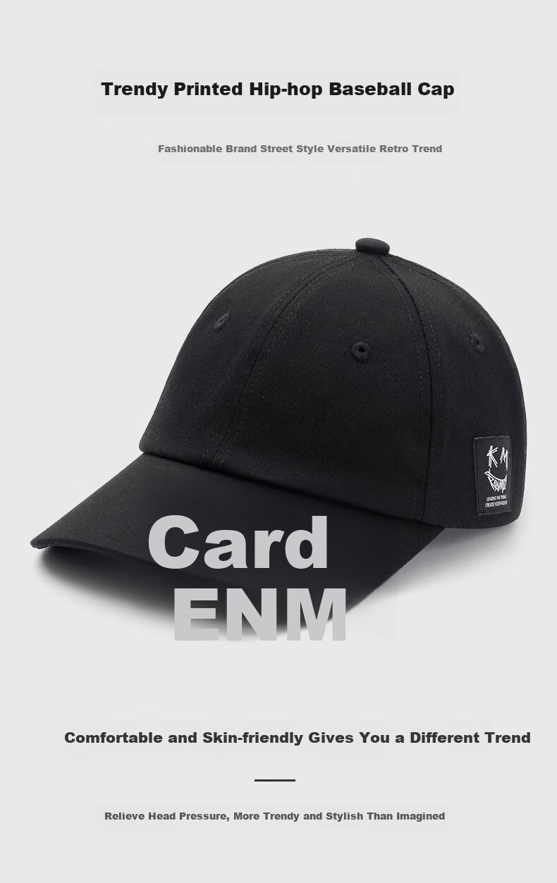 KENMO Street Baseball Cap with Smiley Face Woven Label, Sun Protection Soft Top Hat for Men And Women Gift, Black, One Size Fits All 2
