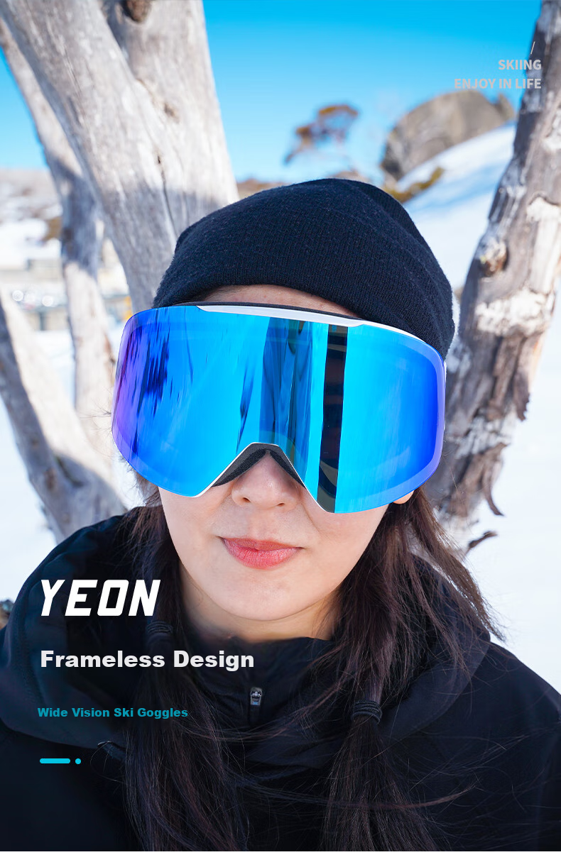 YEON Large Pillar Frameless Ski Goggles, Anti-Fog, Windproof, Protective Eyewear, Compatible with Prescription Lenses, 2SN1305-A901 1