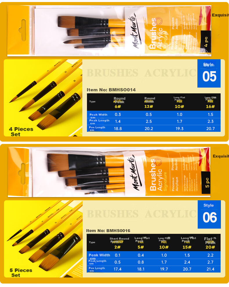 [Lowest Price Online] Mont Marte Acrylic And Gouache Paint Set, Children's Watercolor Painting Brushes, Art Coloring Pens, Flat Tip Brush Pen Set for Students, 4-Piece Watercolor Brushes BMHS0009 Art Sketching 9