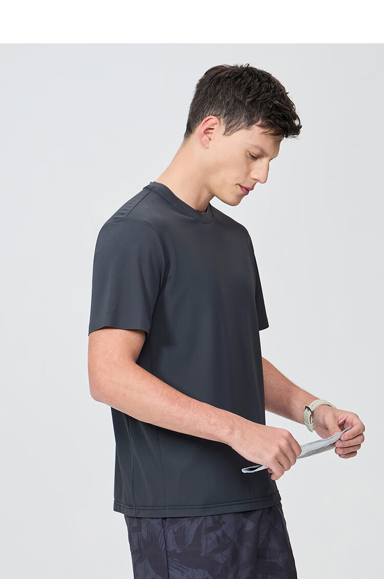 DANCING WOLVES [Quick-Dry Elastic] Summer Lightweight Breathable Sports Men's Versatile Short-Sleeve T-Shirt, 015 Dark Gray, M (170) 4