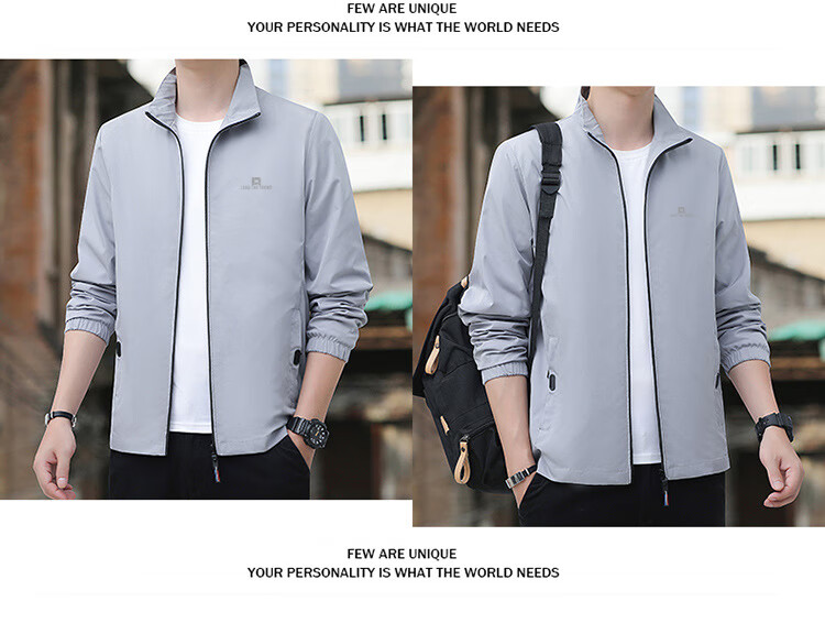 ROMON Men's Jacket, Spring And Autumn Stand-Collar Business Executive Jacket, Casual Windproof Coat for Men, Dad Style JK02 Black 3X 4