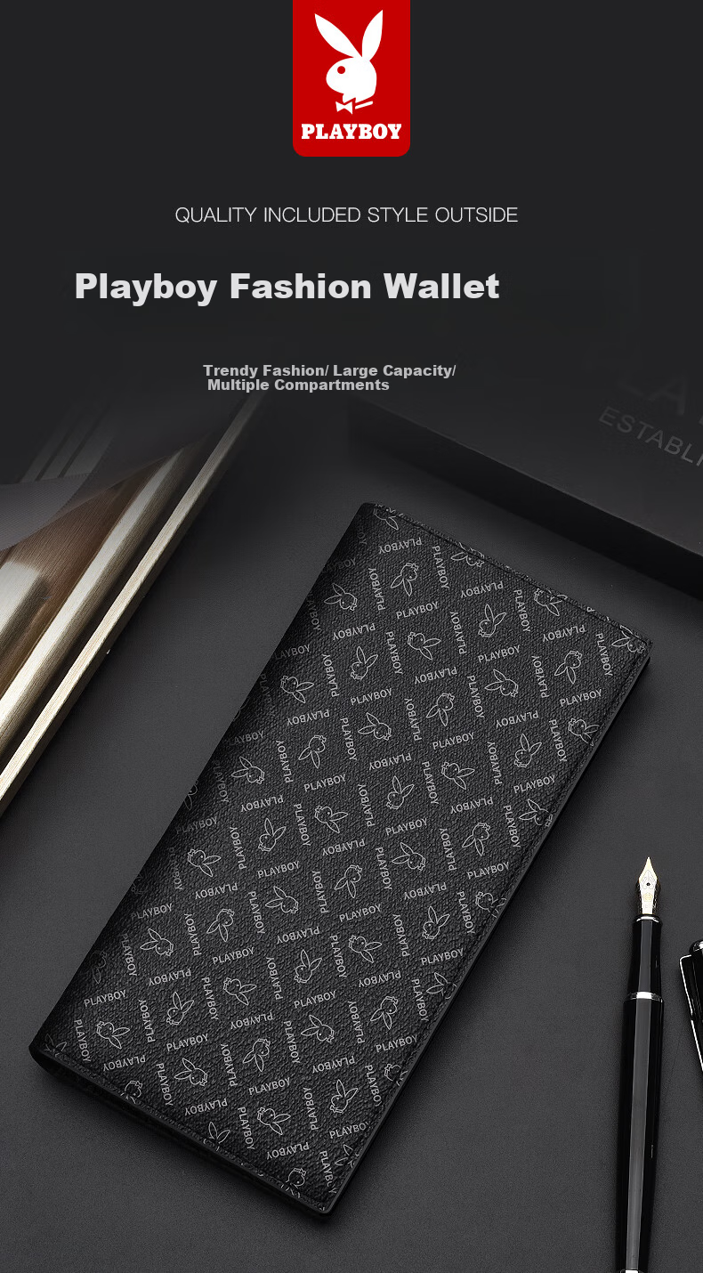 PLAYBOY Wallet, Men's Long Multi-Card Slots Fashionable ID Document Holder, Lightweight Multifunctional Purse for Students, Birthday Gift 1