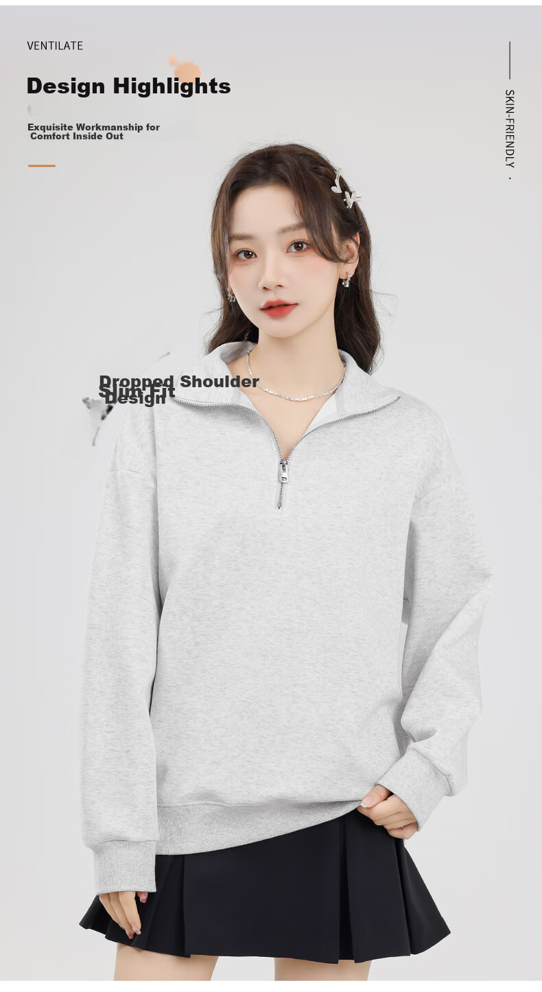 MJ STYLE Casual Lapel Sweatshirt for Women, New Spring And Autumn 2026 Style, Half-Zip Trendy Versatile Fashionable Preppy Jacket Top 3