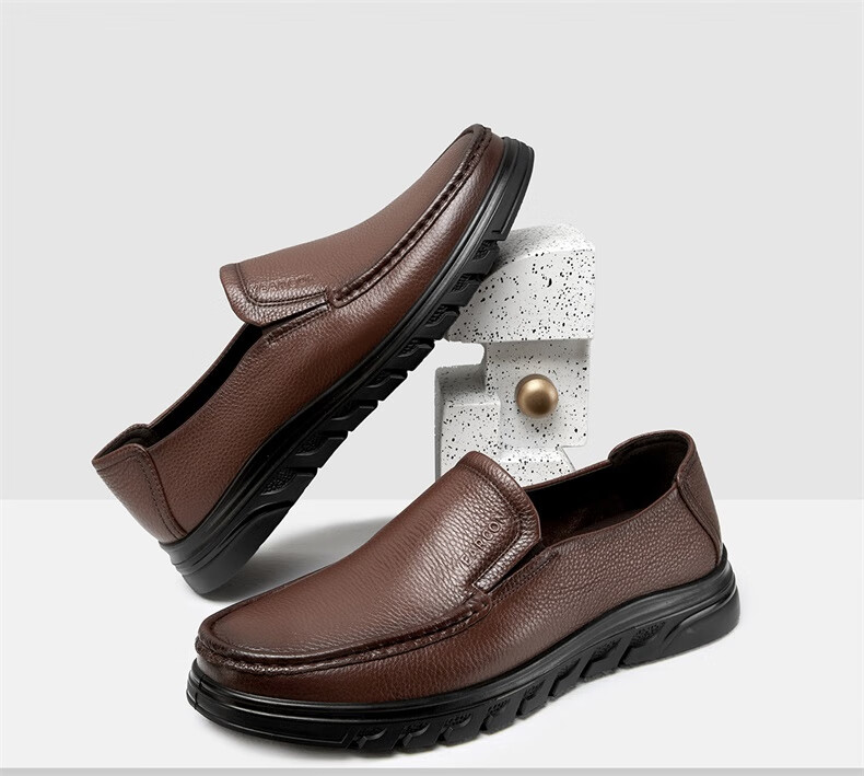 Yierkang Casual Leather Shoes for Men, Comfortable Slip-On Loafers with Perforated Design for Middle-Aged Fathers, Model 61775W, Black, Size 41 23