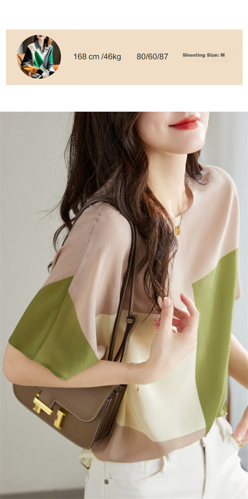 Dme Women's Short-Sleeve Shirt, 100% Mulberry Silk, Round Neck, Geometric Sleeves, Loose-Fitting, Silk Printed Blouse 11