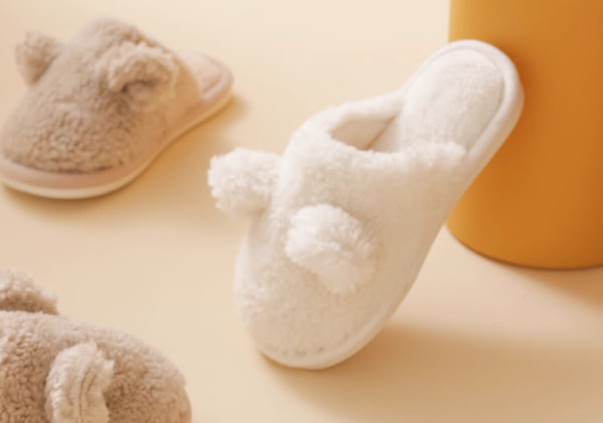 Banbi Children's Slippers, Autumn And Winter Warm Indoor Non-Slip Plush Cotton Shoes for Boys And Girls, Light Khaki, Size 33-34 25