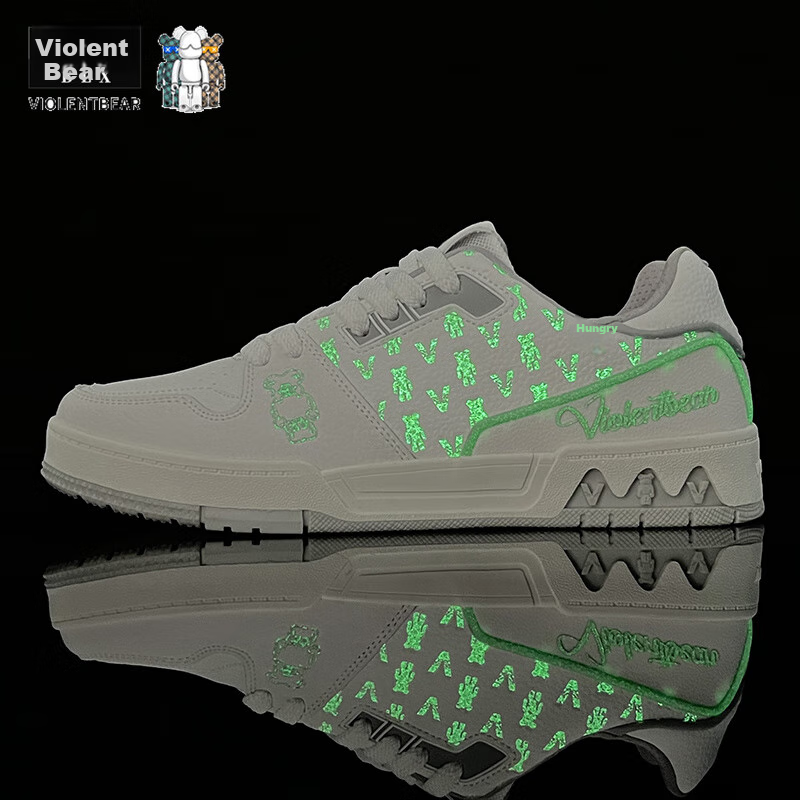 VIOLENTBEAR Men's Shoes, Summer Trendy Sneakers, Casual Couple Breathable Sports Shoes, 889YF White And Gray [Glow-In Style], Size 37